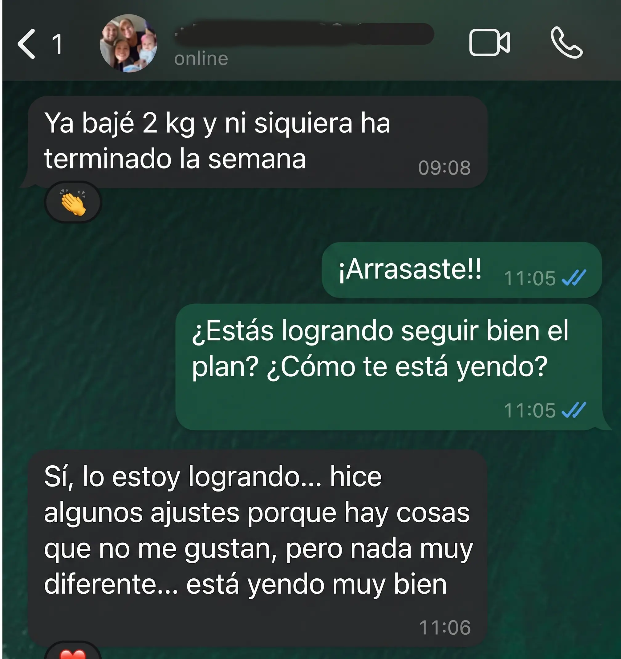 Testimonio de alumna por WhatsApp